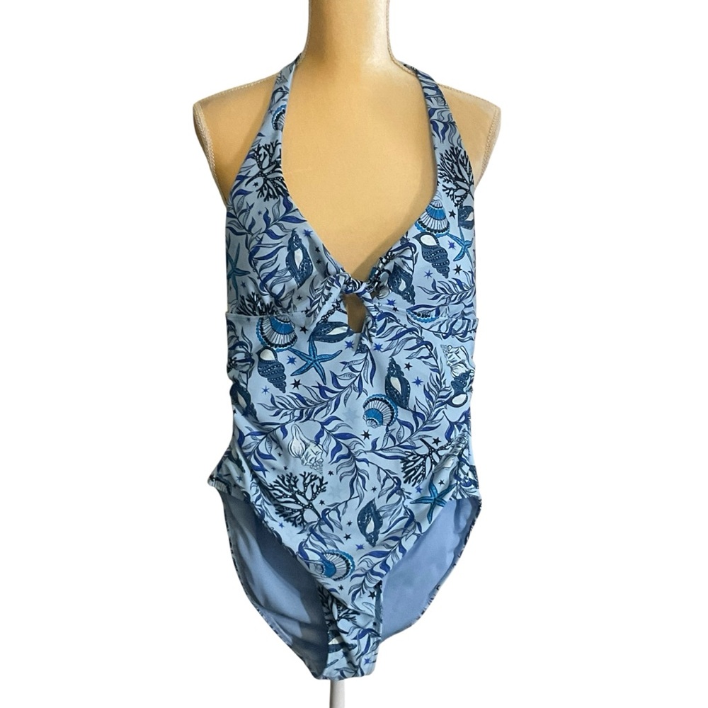 Elegant Blue Floral One-Piece Swimsuit
